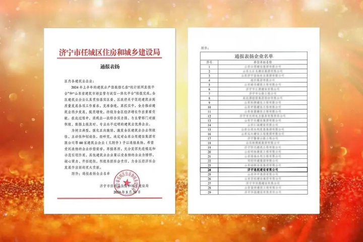 港建公司荣获任城区住建局通报表扬